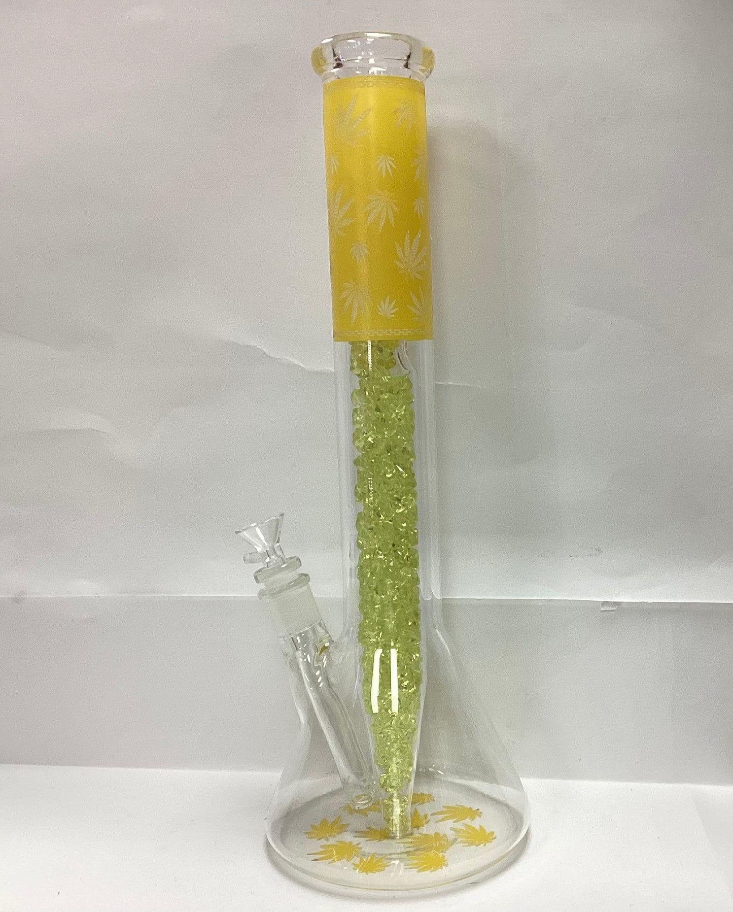 18” Yellow Weed Leaf Crystal Bong